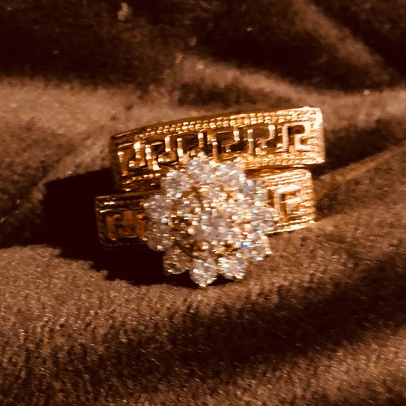 Huge Greek Key CZ Wedding Ring Set Rose Gold -OMG - Picture 6 of 7